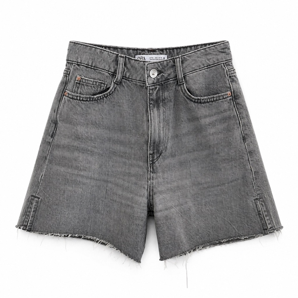Zara High-Waist Denim Shorts with Side Slits – Blue – Size 2